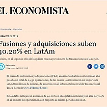 Fusiones y adquisiciones suben 40.20% en LatAm